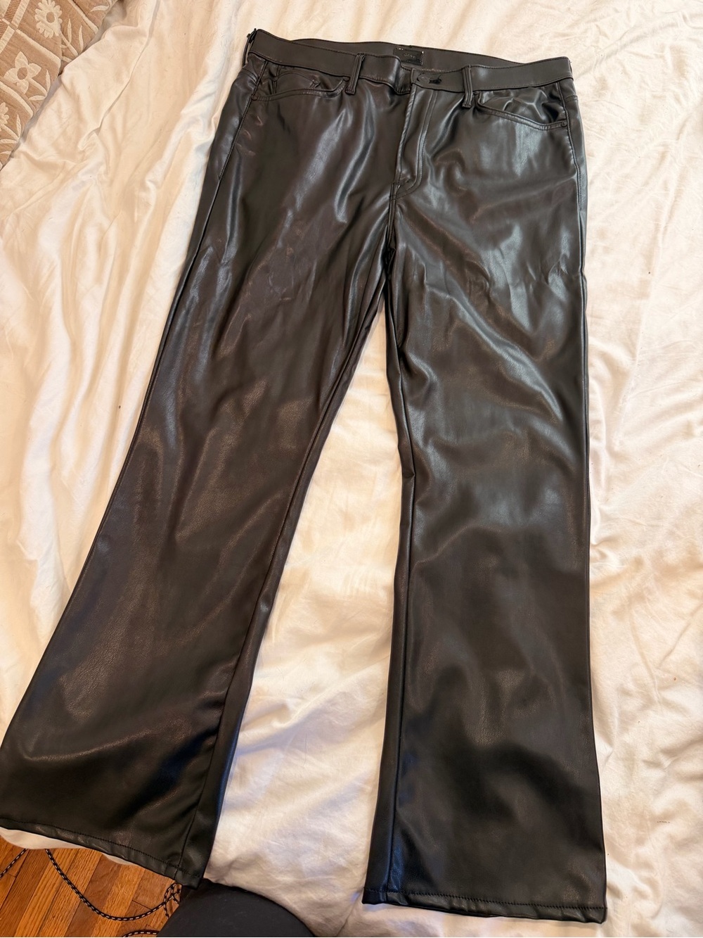 MOTHER Black Faux-Leather Bootcut Pants